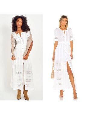 LoveShackFancy Edie Lace Maxi Cotton Flowy Boho Cottage Dress White Size Medium